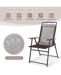 Set of 4 Patio Folding Sling Chairs Steel Camping Deck