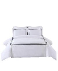 Egyptian Linens 100% Cotton Sadie Percale Embroidered Duvet Cover Set, Full/Queen
