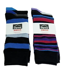 Alpine Swiss Men's Dress Socks 6 Pair Crew Sock Cotton for Men Solid Ribbed Argyle Pattern Multicolor Fun Designs