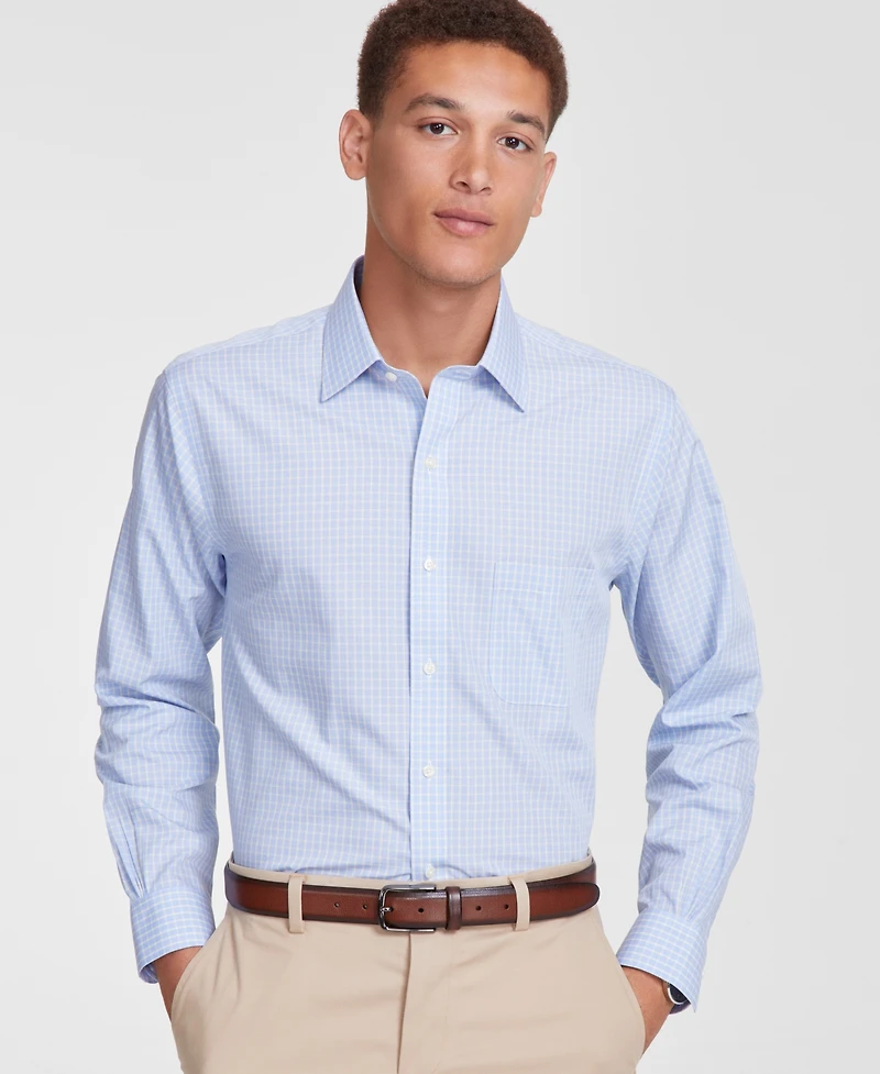 Men's Regular-Fit Non-Iron Spread Collar Check Broadcloth Dress Shirt
