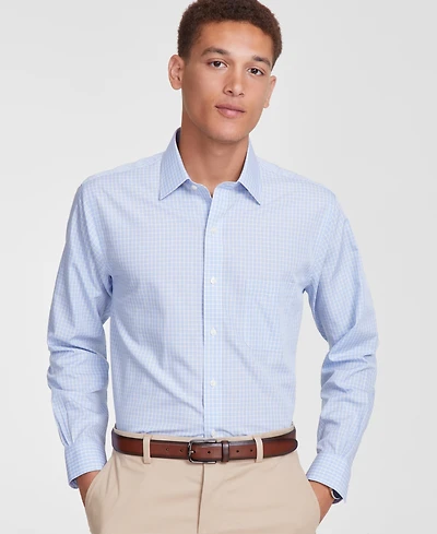 Men's Regular-Fit Non-Iron Spread Collar Check Broadcloth Dress Shirt
