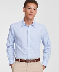 Men's Regular-Fit Non-Iron Spread Collar Check Broadcloth Dress Shirt