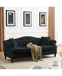 Black Velvet Chesterfield Sofa 3 Seater with Tufted Couch
