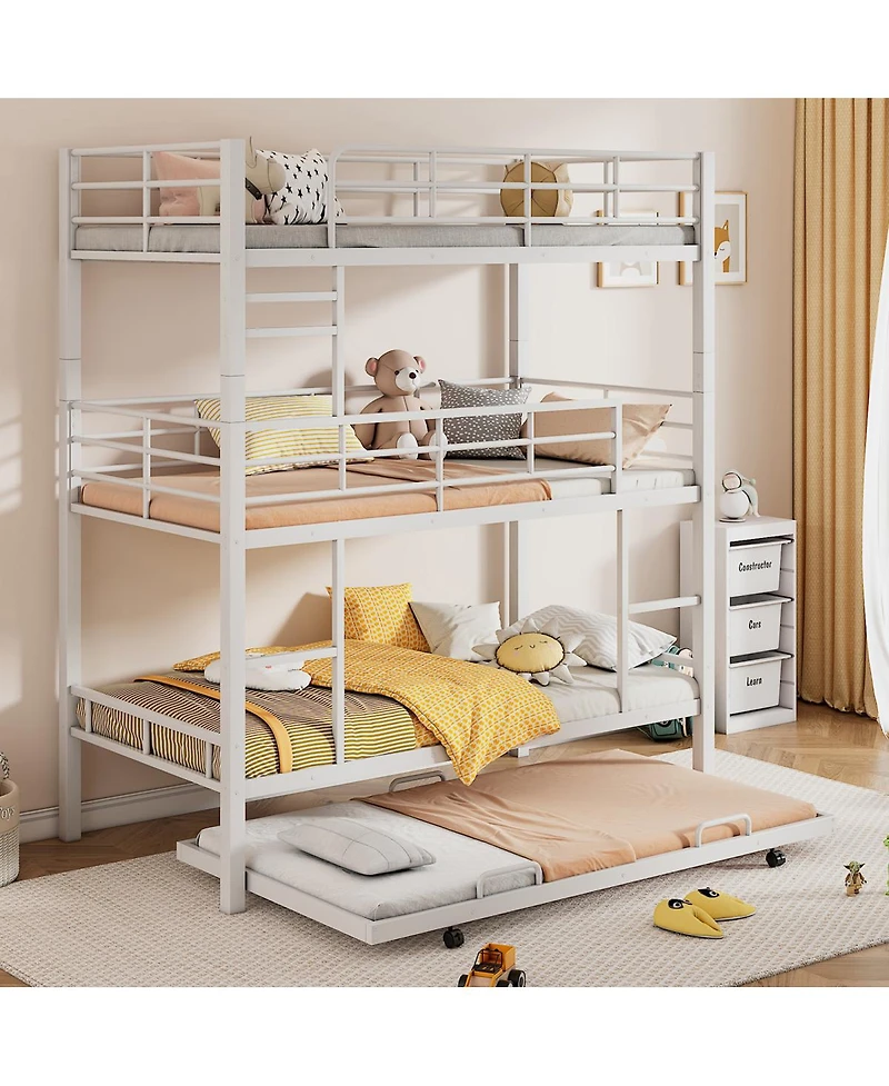 Streamdale Metal Twin Triple Bunk Bed With Trundle