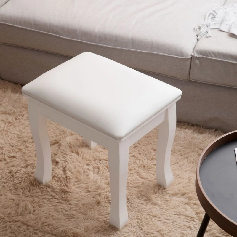 Streamdale White Vanity Stool Padded Makeup Chair Bench with Solid Wood Legs
