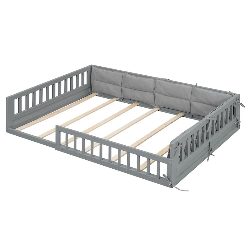 Streamdale Gray Upholstered Wood Platform Bed with Rails
