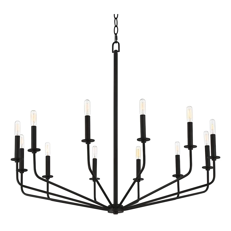 Franklin Iron Works Milanese Slender Black Chandelier 37 1/2" Wide Modern Industrial 12-Light Candelabra Fixture for Dining Room