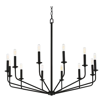 Franklin Iron Works Milanese Slender Black Chandelier 37 1/2" Wide Modern Industrial 12-Light Candelabra Fixture for Dining Room