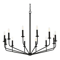 Franklin Iron Works Milanese Slender Black Chandelier 37 1/2" Wide Modern Industrial 12-Light Candelabra Fixture for Dining Room