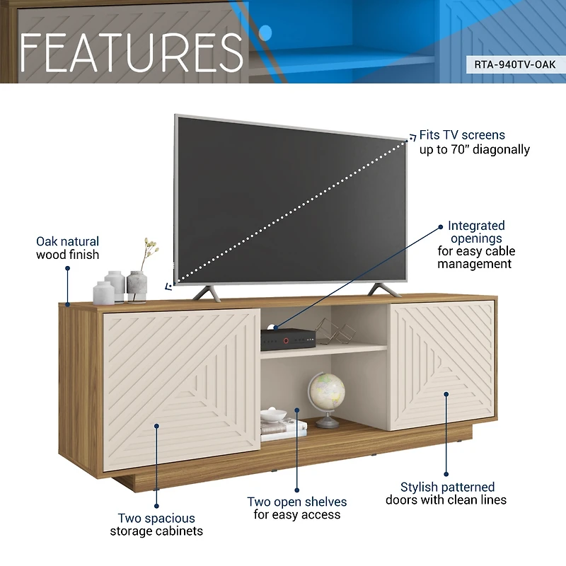Streamdale Modern Tv Stand For TVs Up To 70", Oak