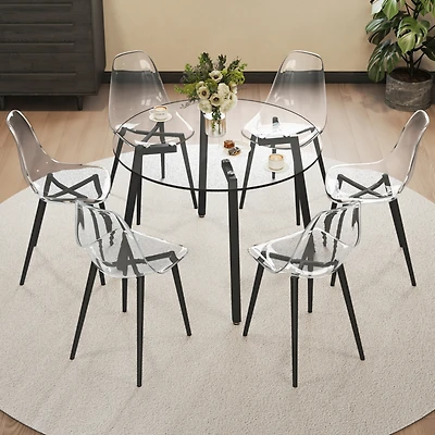 Glass Table & Chairs - Black Metal