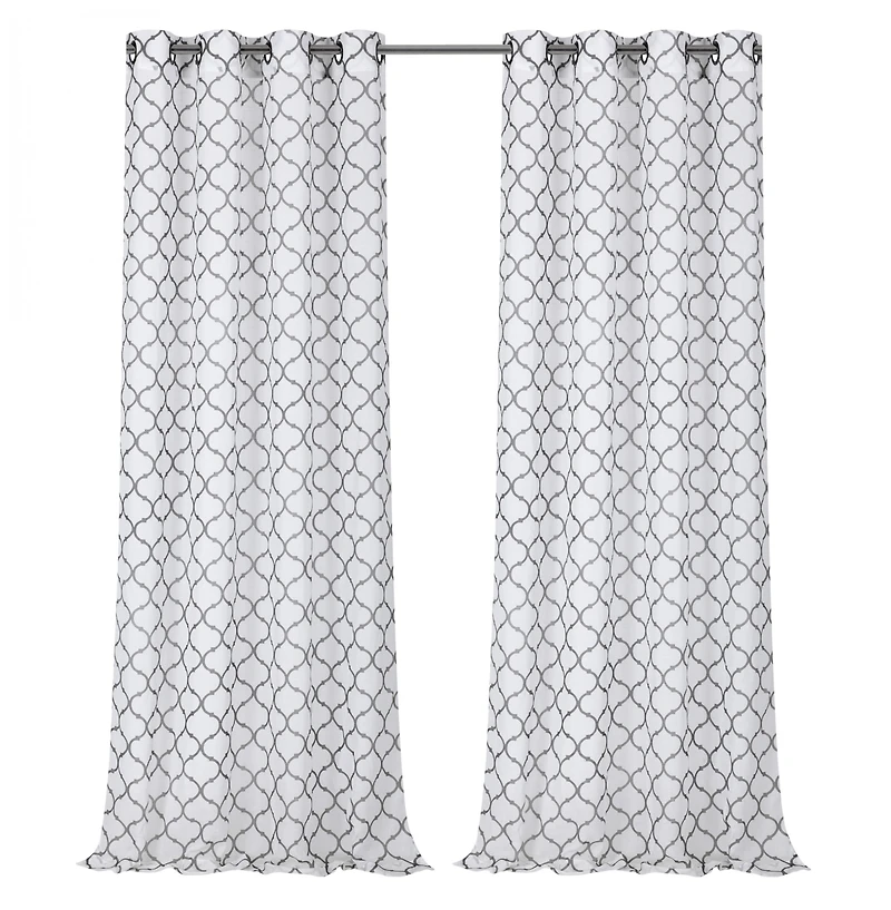 Kate Aurora Shabby Chic Living 2 Pack Semi Sheer Flocked Grommet Trellis Curtains