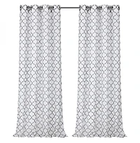 Kate Aurora Shabby Chic Living 2 Pack Semi Sheer Flocked Grommet Trellis Curtains