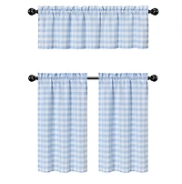 Kate Aurora Living Country Farmhouse Blue Plaid Gingham 3 Pc Kitchen Curtain Tier & Valance Set
