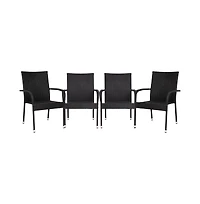 Merrick Lane Set Of 4 Mathias Indoor/Outdoor Black Wicker Patio Chairs With Powder Coated Steel Frame, Comfortably Curved Back And Arms