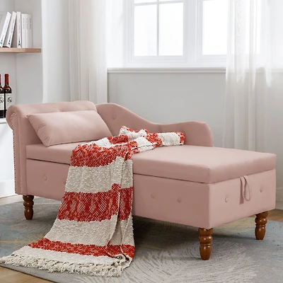 Streamdale Velvet Chaise Lounge with Storage & Pillow