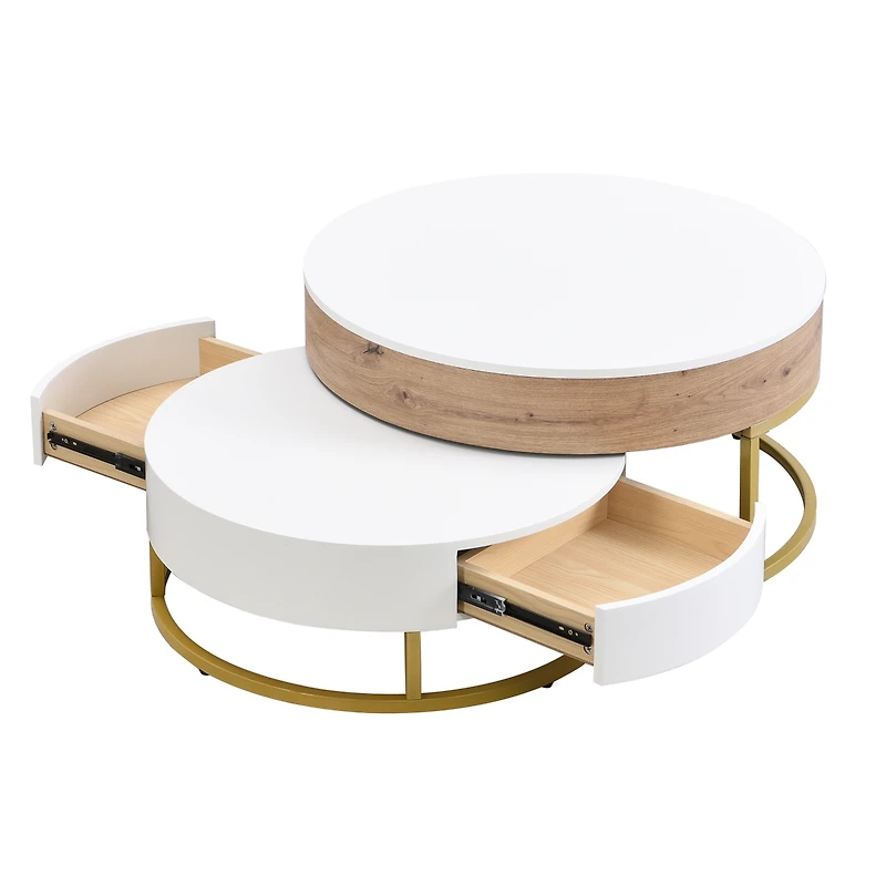 Streamdale Modern Round Lifttop Nesting Coffee Tables With 2 Drawersnatural