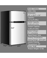 Sugift 3.2 cu ft Compact Stainless Steel Refrigerator