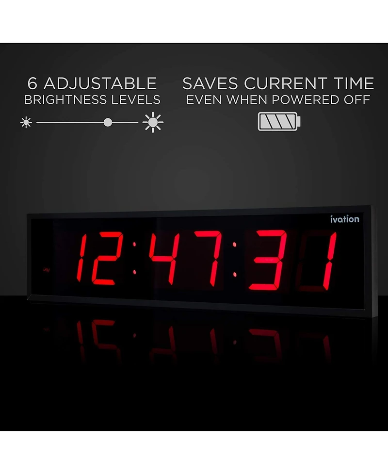 Ivation Large Digital Clock, 60" Led Wall Clock with Alarms, Timer & More
