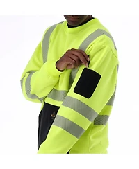 RefrigiWear Men's HiVis Crewneck Sweatshirt - High Visibility Work Pullover, Warm Safety