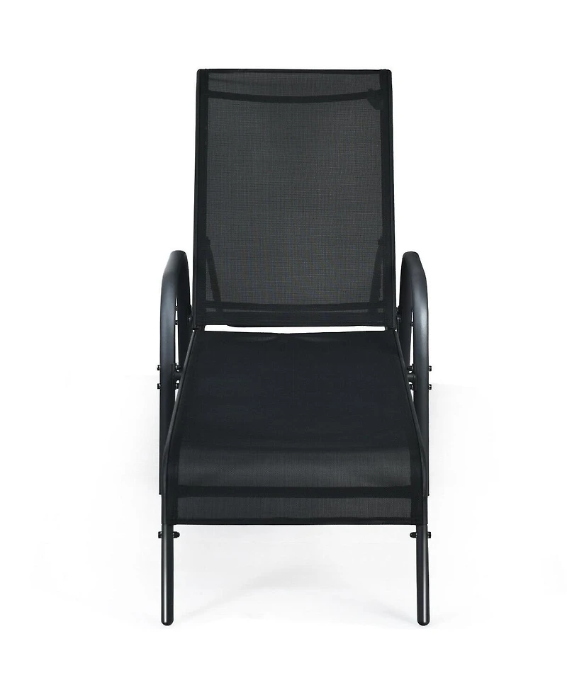 Slickblue 2 Pcs Outdoor Patio Lounge Chair Chaise Fabric with Adjustable Reclining Armrest