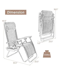 Slickblue Outdoor Folding Zero Gravity Reclining Lounge Chair with Utility Tray