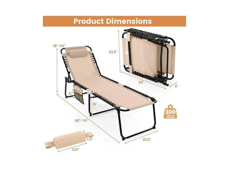 Slickblue Foldable Recline Lounge Chair with Adjustable Backrest and Footrest