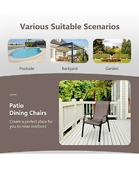 Gymax 4PCS Patio Stacking Dining Chairs w/ Curved Armrests & Breathable Seat Fabric Brown