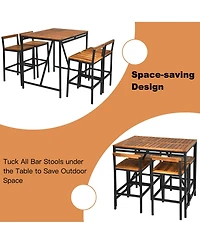 Gymax 5PCS Patio Bar Table Set Pe Rattan High-Dining Bistro Set w/ Acacia Wood Top