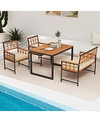 4 Piece Patio Dining Set Outdoor Wood Dining Furniture with 2 Chairs & 1 Lovesea