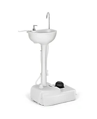 Gymax Portable Wash Sink Camping Sink Wash Basin Stand w/ Wheels & Foot Pump