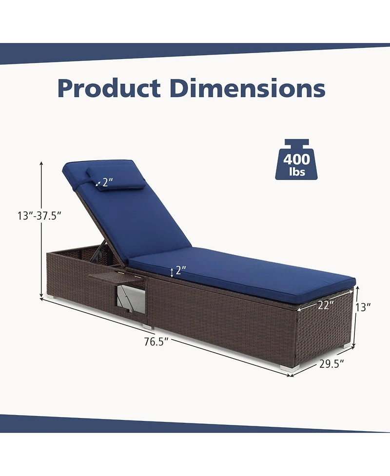 Slickblue Outdoor Pe RattanChaise Lounge with 6-level Backrest