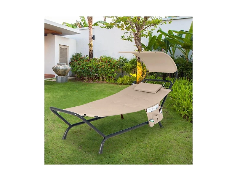 Slickblue Patio Hanging Chaise Lounge Chair with Canopy Cushion Pillow and Storage Bag