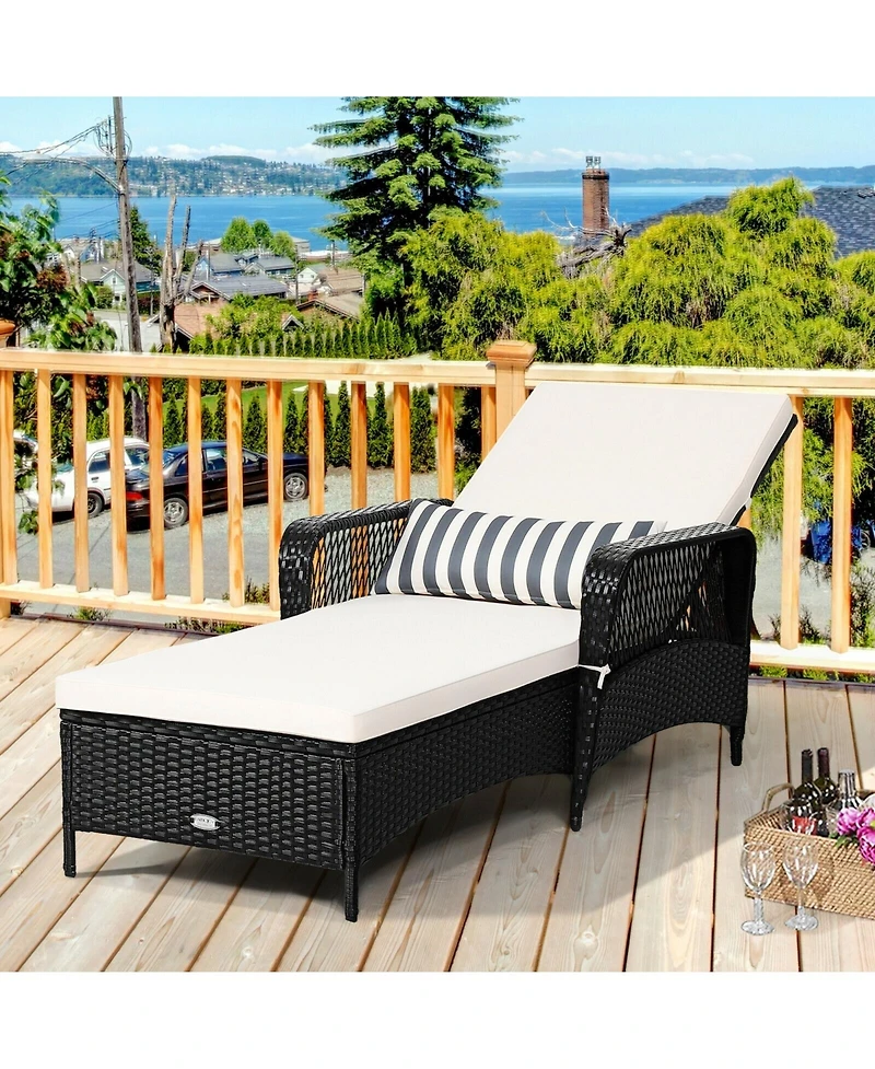 Slickblue Pe Rattan Armrest Chaise Lounge Chair with Adjustable Pillow