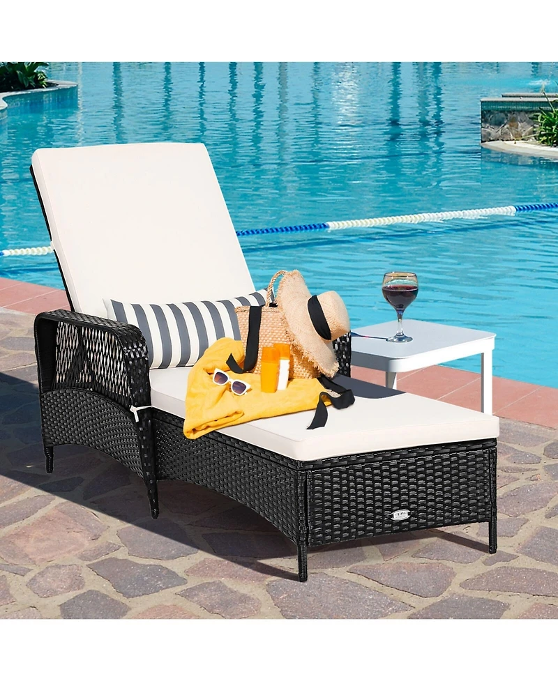 Slickblue Pe Rattan Armrest Chaise Lounge Chair with Adjustable Pillow