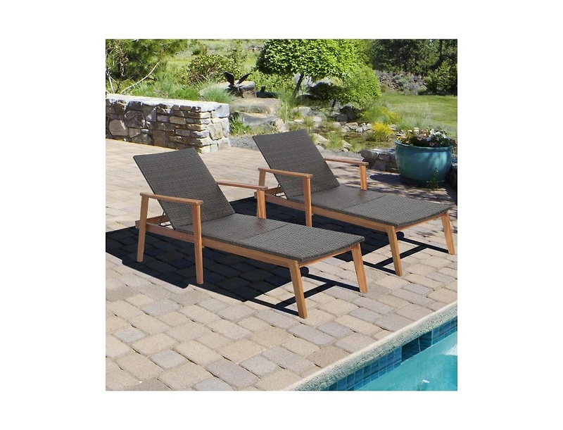 Slickblue Patio Rattan Lounge Chair with 4-Position Adjustable Backrest