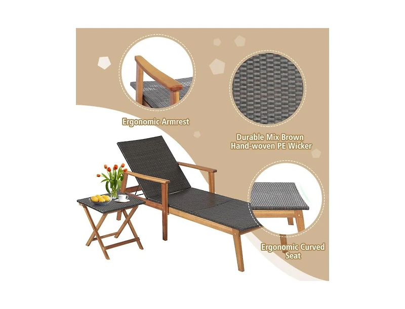 Slickblue 2 Pieces Patio Chaise Lounge and Table Set with 4-Level Adjustable Backrest