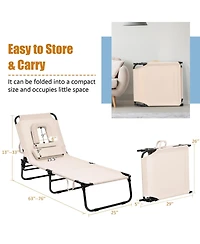 Slickblue Outdoor Folding Chaise Beach Pool Patio Lounge Chair Bed with Adjustable Back and Hole