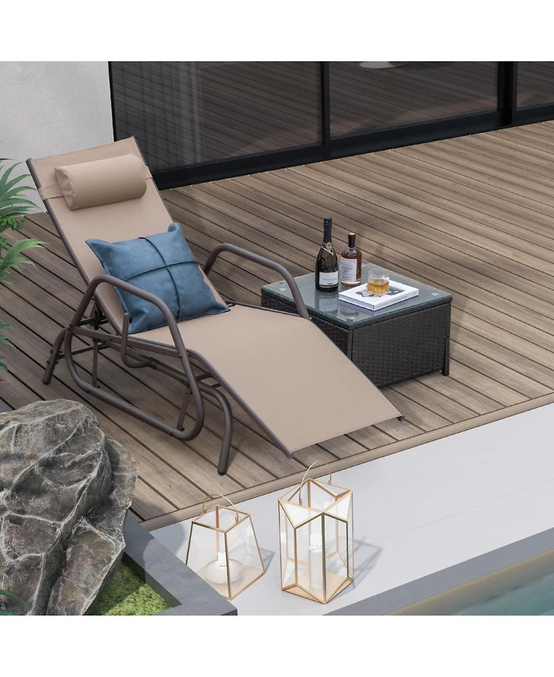 Slickblue Outdoor Chaise Lounge Glider Chair with Armrests and Pillow