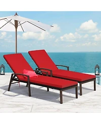 Slickblue 2 Pieces Patio Rattan Reclining Chaise Lounge Chair with Cushion and Armrest