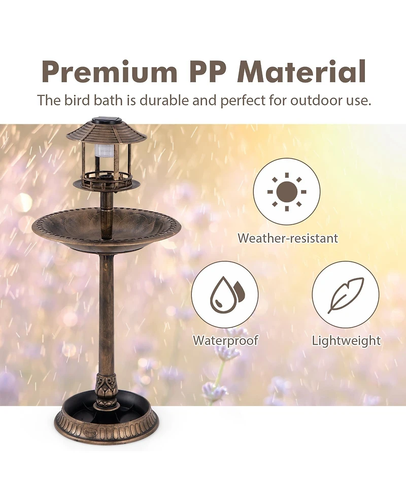 Slickblue Pedestal Bird Bath with Solar Light Feeder and Flower Planter