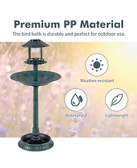 Slickblue Pedestal Bird Bath with Solar Light with Bird Feeder and Flower Planter