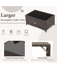Sugift 2 Pieces Wicker Loveseat Conversation Sets with Coffee Table