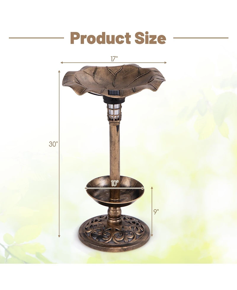 Slickblue Standing Pedestal Birdbath and Feeder Combo with Lotus Leaf Bowl