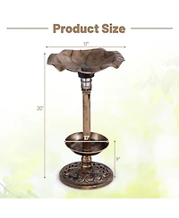Slickblue Standing Pedestal Birdbath and Feeder Combo with Lotus Leaf Bowl