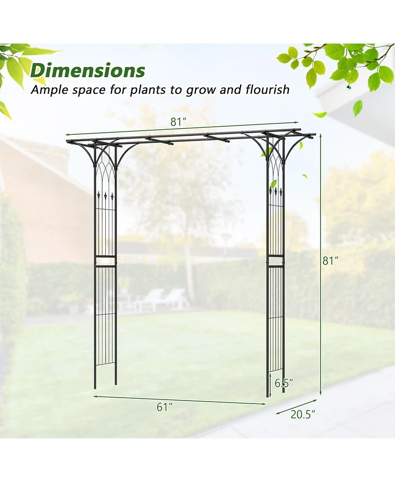 Slickblue 81 Inch Garden Arbor Metal Archway for Climbing Plants-Black