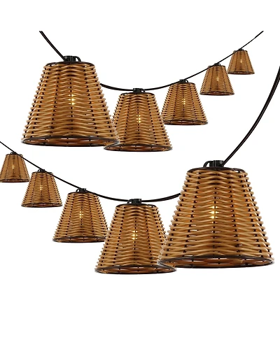Jonathan Y Payton 10-Light Indoor/Outdoor 10 ft. Classic Cottage Led G40 Faux-Rattan Shaded String Lights, Brown