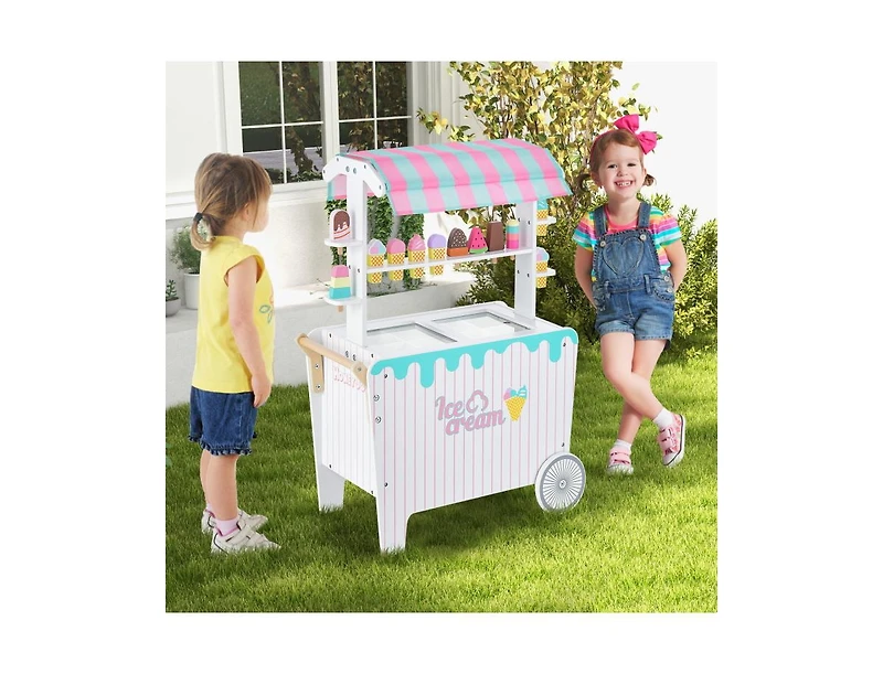 Slickblue Kid's Ice Cream Cart Playset with Display Rack and Accessories