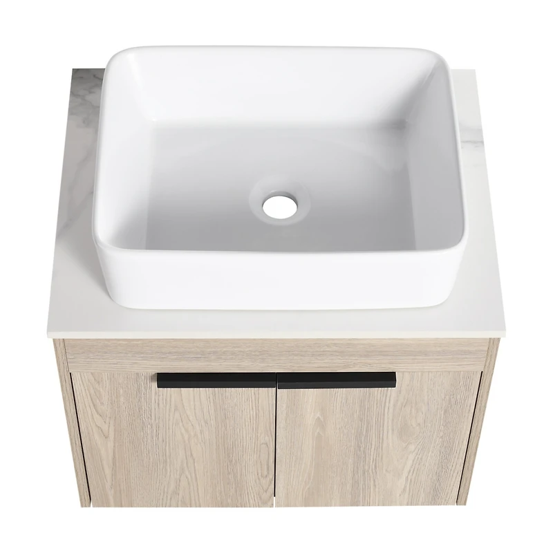 Simplie Fun 24" Modern Design Float Bathroom Vanity With Ceramic Basin Set