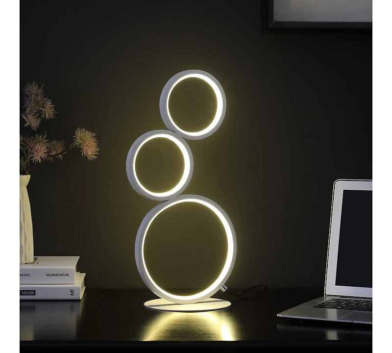 Streamdale 17" In 3-Ring Shaped Odu White Led Minimalist Metal Table Lamp